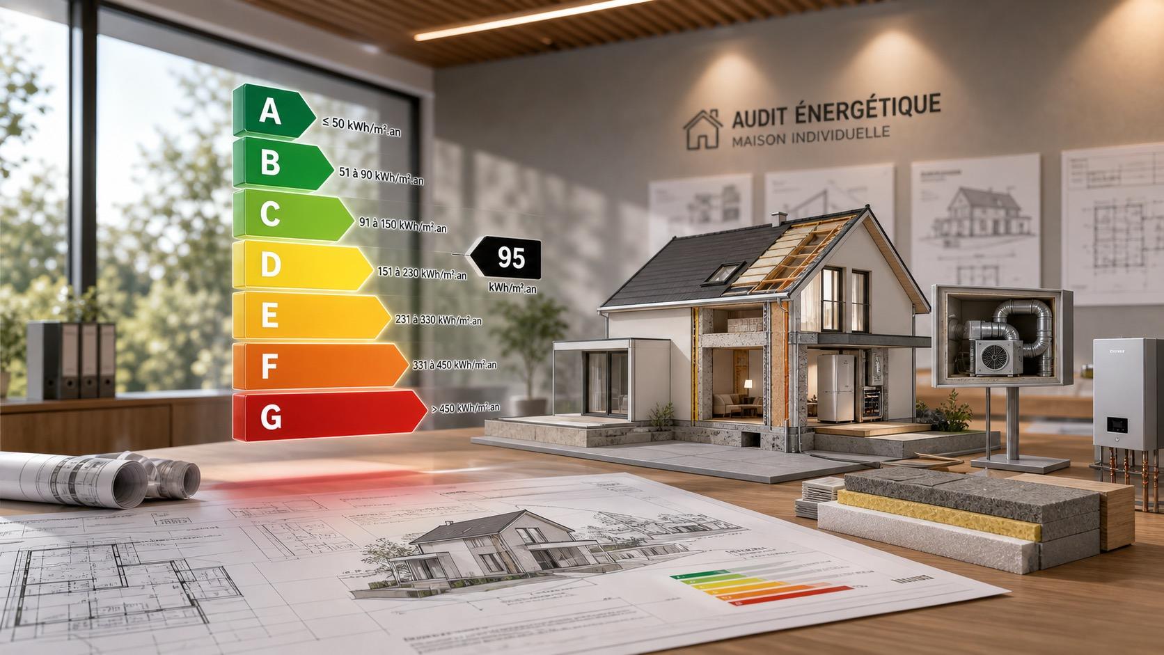 Maquette de maison et echelle energetique pour un audit